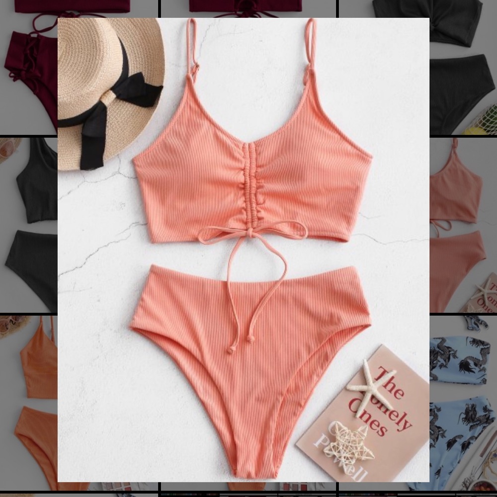 Peach two piece bikini swimsuit